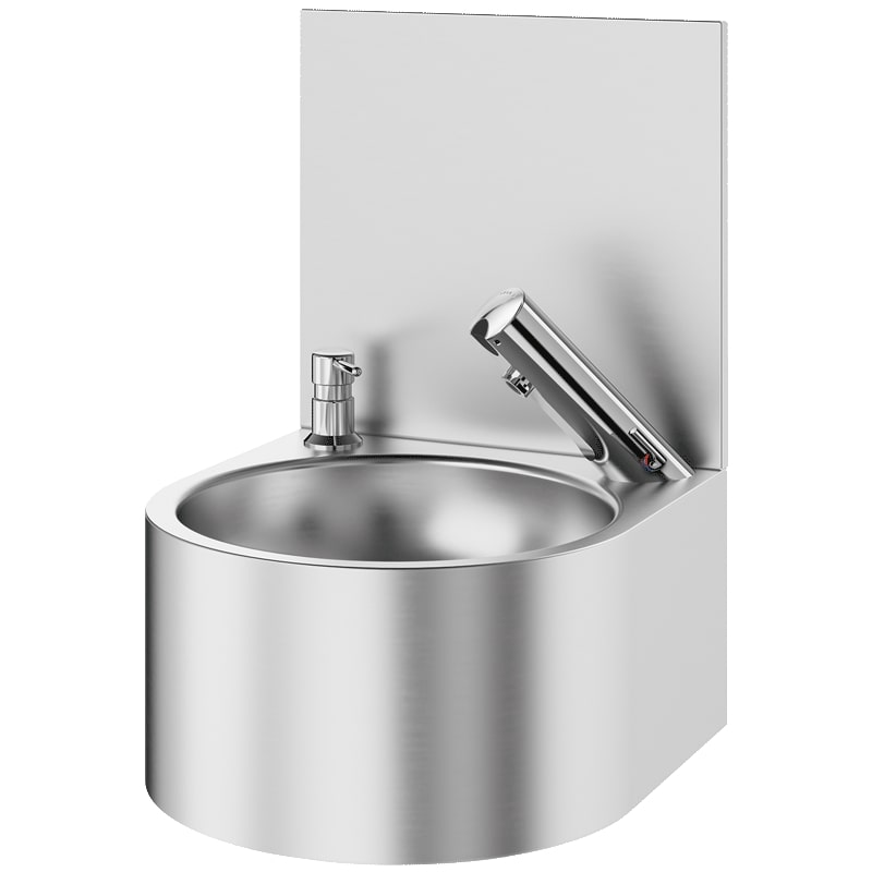 SXS hand washbasin electronic complete with u upstand 304 satin st steel