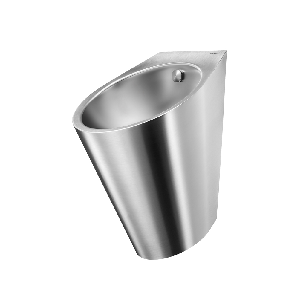 Delabie FINO wall mtd urinal set, Stainless steel satin, with push button