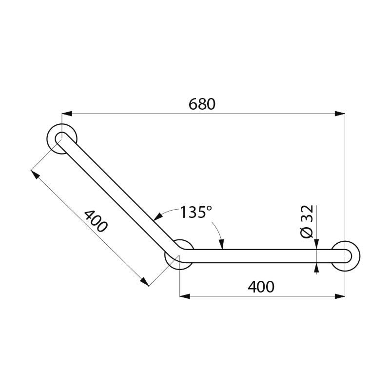 Basic grab bar 135° Ø32 400x400 3 fix points st steel satin