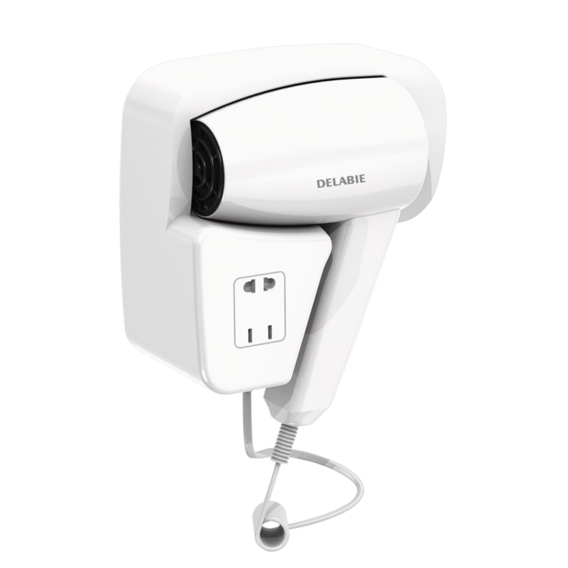 Wall mounted hairdryer with razor plug white ABS