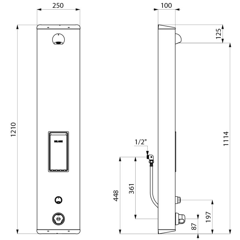 Delabie SECURITHERM itsesulkeutuva suihkupane eli lämmönsäädin XL, 6L/min, takakytkentä